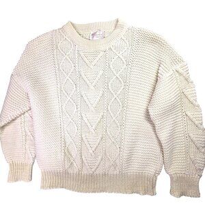 Pure Vermont Sweater Women XL Ivory White Cable Knit Pullover Vintage USA Cotton